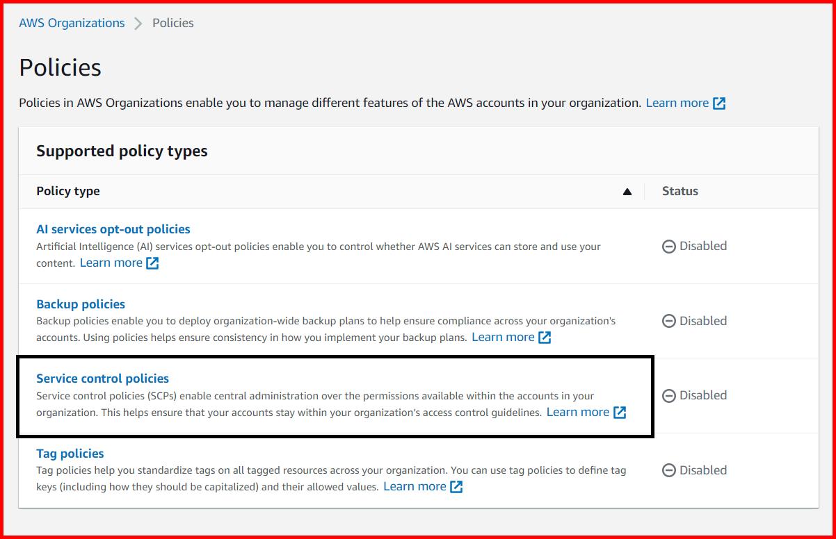 Picture showing the link of service control policies